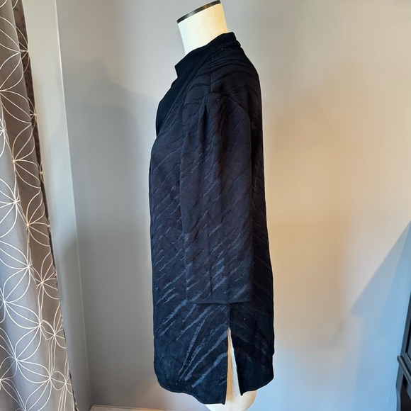 Ming Wang Open Front Lightweight Black Textured Mid Length Cardigan Size M - Picture 3 of 11